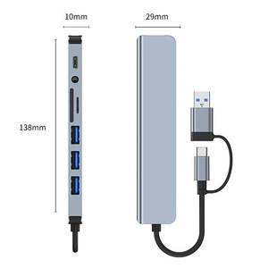 8 in <strong>1</strong> Ports <strong>USB</strong> a <strong>Type</strong> C Hub Concentrator Docking Station <strong>3</strong> <strong>0</strong> Multi Adapter SD TF Card Reader Audio Multi-hub Dock Splitter