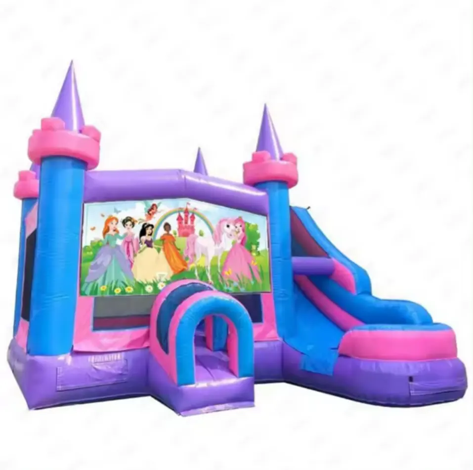 Casa de rebote inflable de dibujos animados 2024, combinación de tobogán de castillo inflable, cama de salto inflable para niños, alquiler comercial