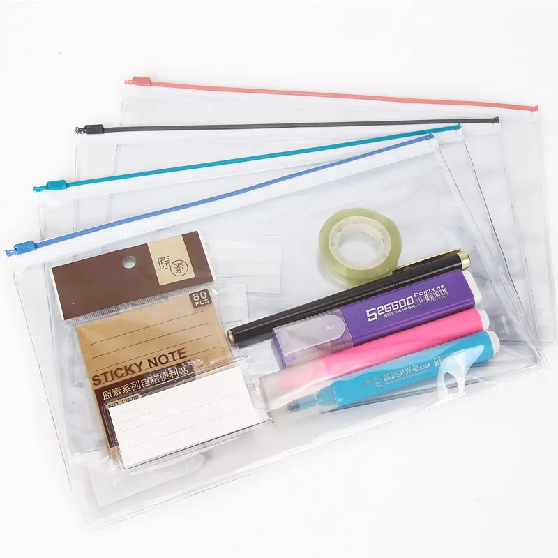 Bolso de papelería con cremallera para estudiantes, bolsa de plástico transparente de pvc para lápices, novedad