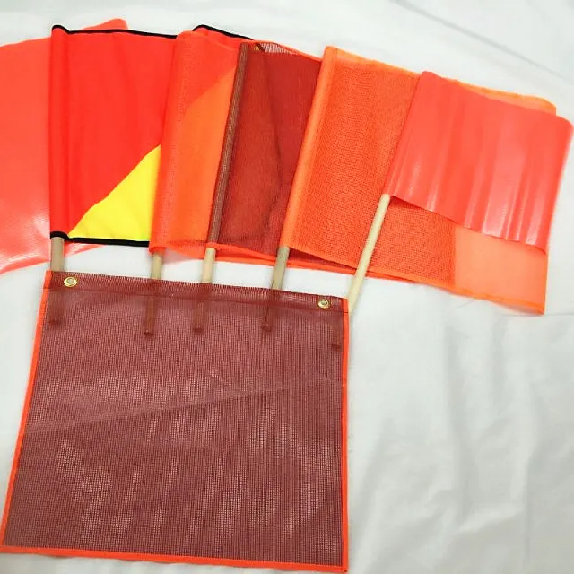 18'' x 18'' Dark Red Hand Held Warning Flag Safety Signal Mesh Polyester Hand Flag with Wood Stick