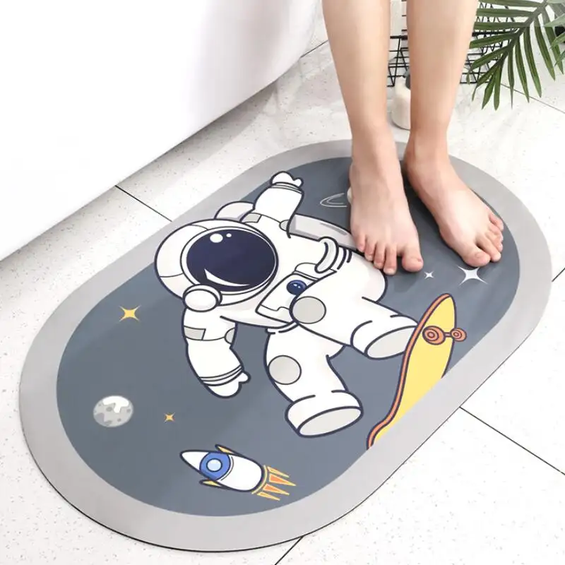 Astronaut pattern diatom mud bathroom mat absorbent quick-drying non-slip foot pad simple and hygienic