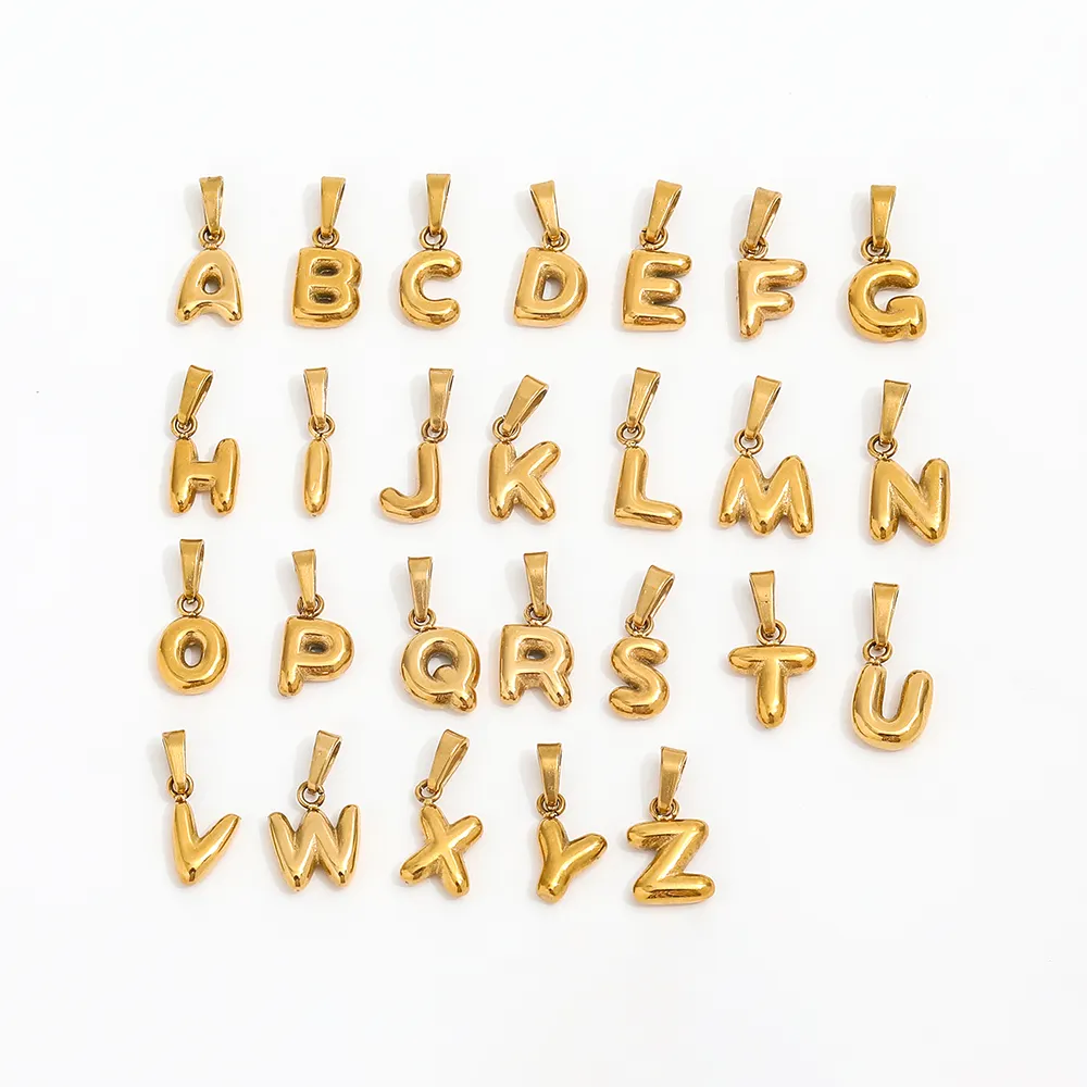 2023 Trendy 18K PVD chapado en oro de acero inoxidable Puff Bubble Cute Letters Alphabet Charm Pendant