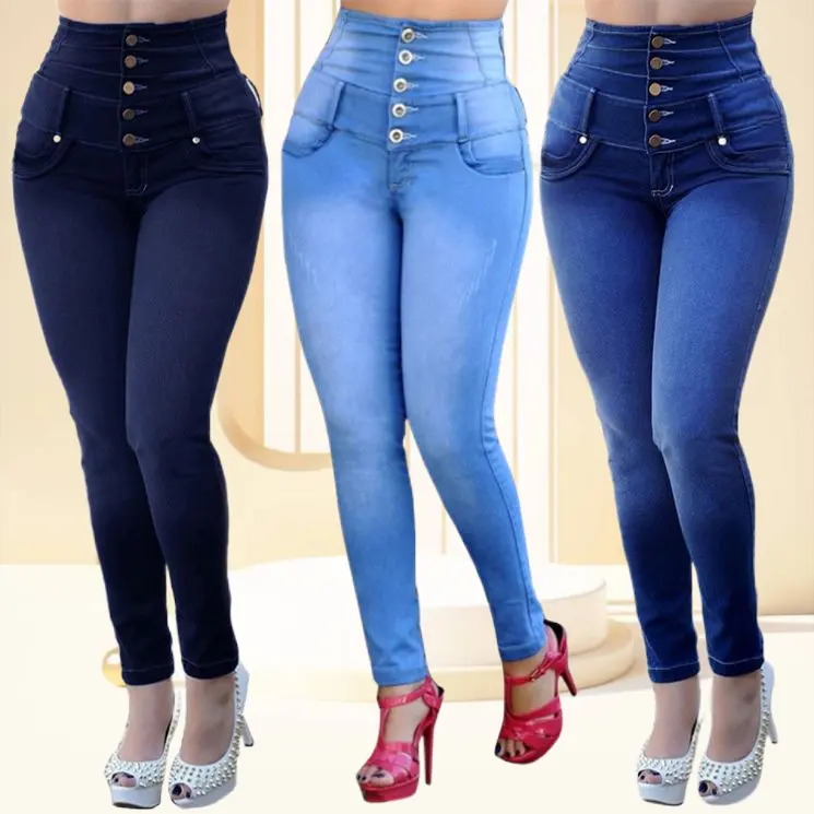 2024 Jeans ajustados para mujer Skinny High Waisted Blue Denim Pencil Jeans Stretch Pant Pantalones de mujer