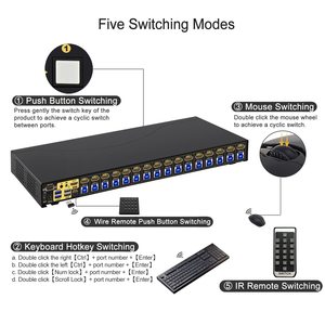 JideTech 16x1 HDMIKVMスイッチUSB3.0 HUB 4KHDMIスイッチャー4K60Hz解像度ラックマウントHDCPEDIDホットキーマウススイッチング - Product Image 4