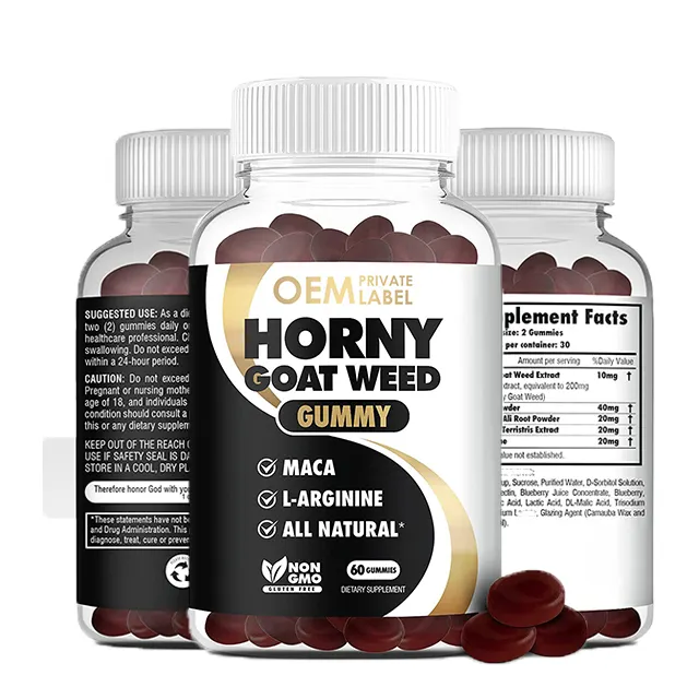 Oem Vegan đường miễn phí bổ sung sức khỏe cung cấp epimedium Tăng hệ thống miễn dịch Horny Goat Weed Gummies