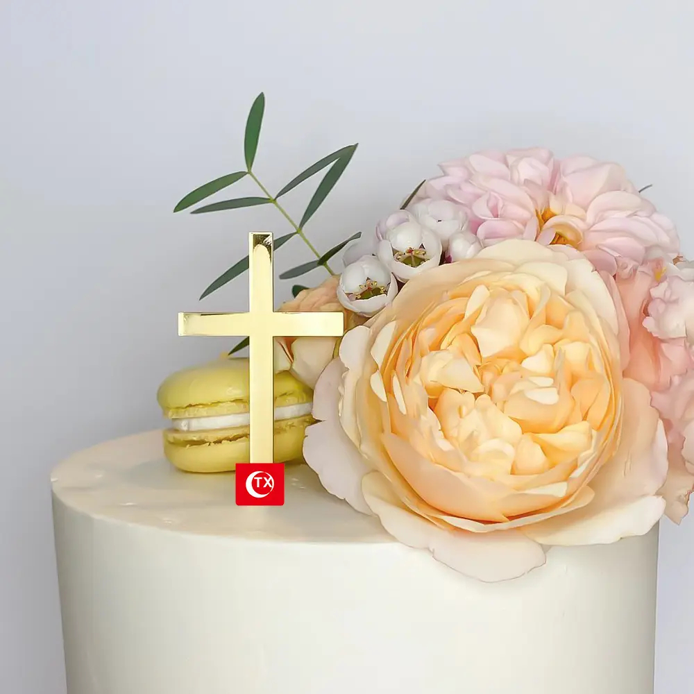 Costom dimensioni colore logo acrilico specchio oro croce torta decorazione decorazione torta toppers