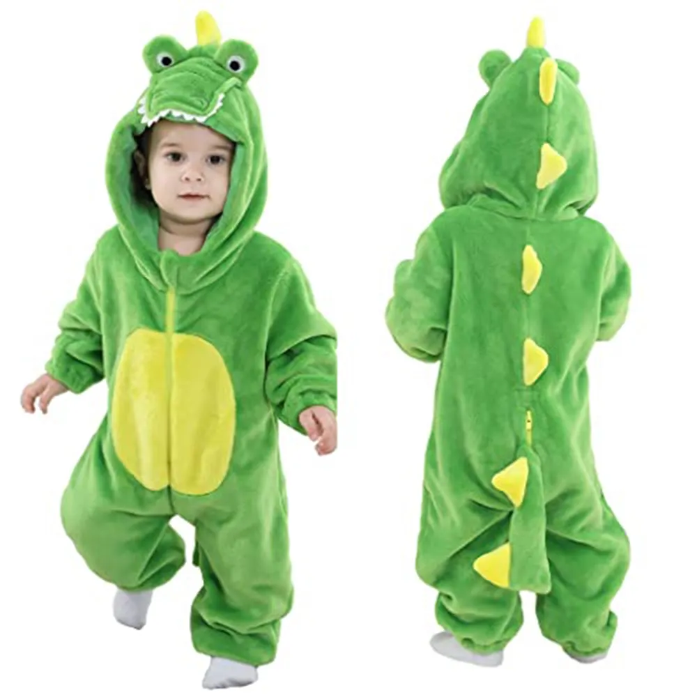 Çocuk bebek dinozor hayvan süslü elbise kostüm kapşonlu Romper tulum cadılar bayramı partisi pazen maskot kostümleri