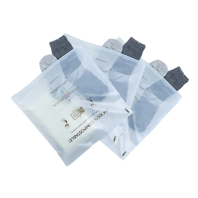 Custom frosted garment packing resealable biodegradable zippered bags