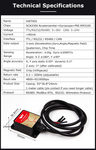 Inclinómetro de grado industrial HWT905 Acelerómetro impermeable de 9 ejes + Brújula Digital + Inclinómetro IMU para Arduino Raspberry Pi