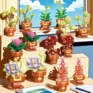 Nuevo estilo bloques de construcción flor simulación flor niños montaje rompecabezas juguete DIY diferentes juegos de bloques de construcción plantas Juguetes - Product Image 6