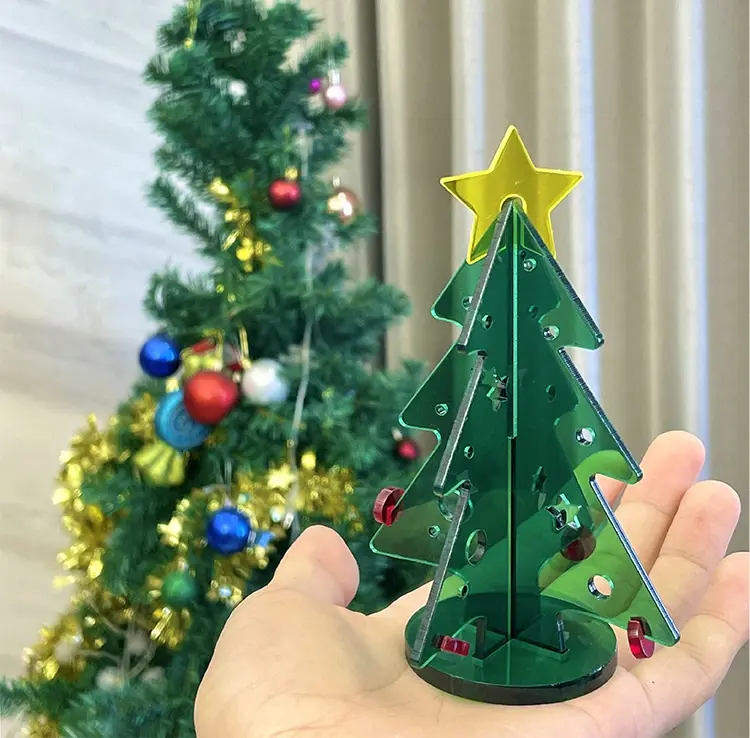 Mini árbol de Navidad acrílico personalizado de fábrica, adornos acrílicos modernos, decoración de árbol de Navidad