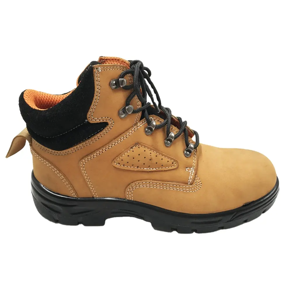 Venta al por mayor de cuero nobuck PU inyección industrial botas de seguridad de la industria pesada zapatos de seguridad de los hombres para la construcción