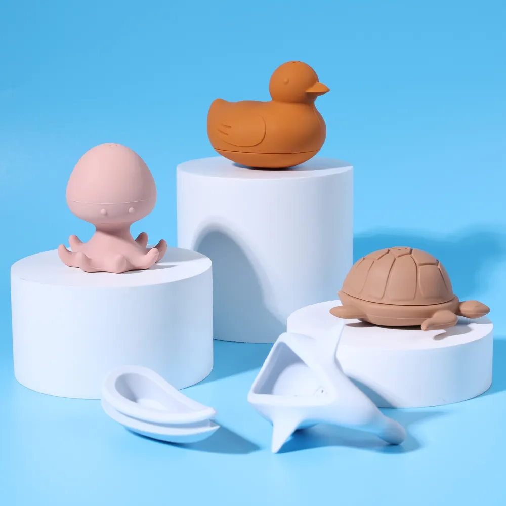 Toptan Bpa ücretsiz silikon ahtapot bebek silikon banyo oyuncak seti çevre dostu su sprey duş kabarcık oyuncak
