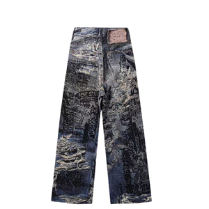 Quần Jean Nam 100% Cotton Phong Cách Vintage Graffiti 3D Mới Xu Hướng Đường Phố Mỹ Cao Cấp Giặt Mài Đá Dày Dặn Dáng Rộng Dài - Product Image 4