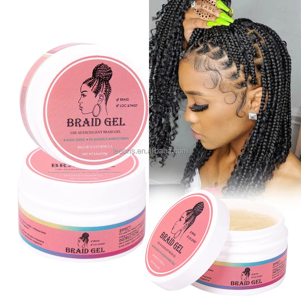 Custom logo neat braid loc n twist gel private label edge control extreme hold conditioning shining hair jam braiding gel