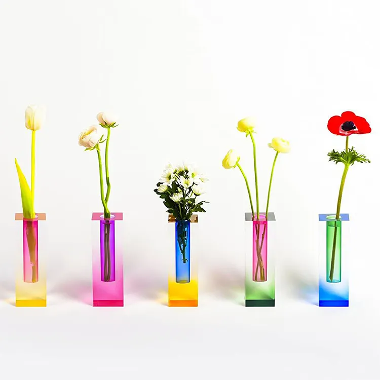 JERY Modern Acrylic Vase Gradient Color home Decoration Art Things Custom plexiglass Flower Vase