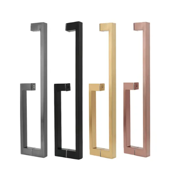 Maniglie per porte moderne in vetro nero opaco a forma di H con tubo quadrato a forma di H in acciaio inossidabile