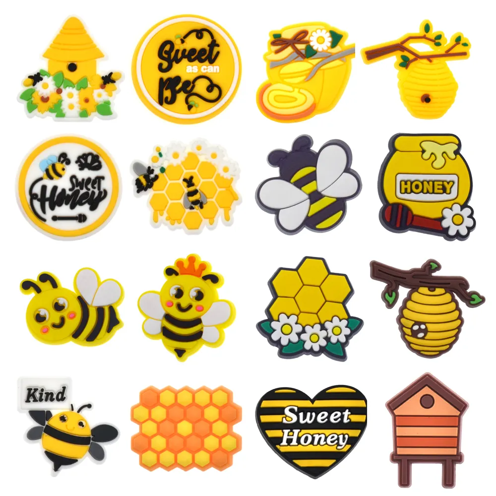 2024 novo design de amuletos de sapato bonito dos desenhos animados mel abelha amuletos de sapato de PVC para crianças