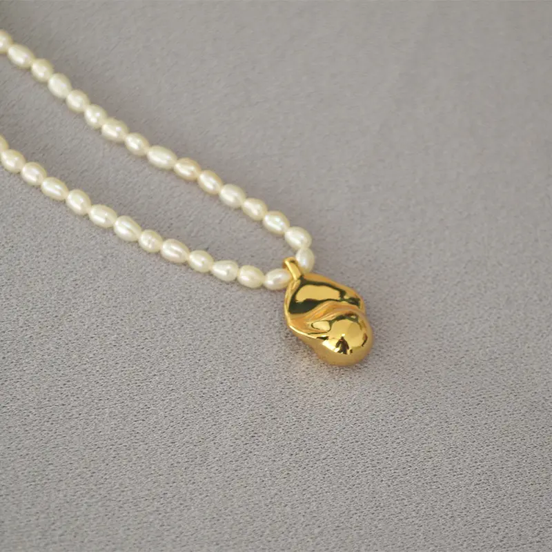 Collar de perlas barrocas de agua dulce para mujer, Gargantilla con cuentas de oro auténtico de 18k