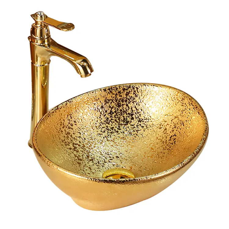 Lavatório de banheiro artístico de luxo cor dourada de louças sanitárias