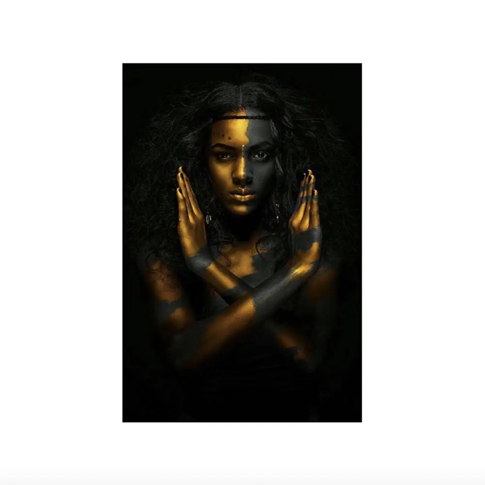 Pintura contemporânea de parede, figura de gesto de mulher, preto, dourado, africano, impressão de tela, pintura de arte para decoração de sala de estar