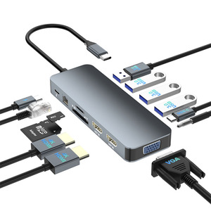 Adaptador de carga multifunción 13 en 1 para hub de HDMI, adaptador de carga DP 4K 60Hz 120Hz RJ45 VGA, convertidor PD 100W USB 3,0 2,0