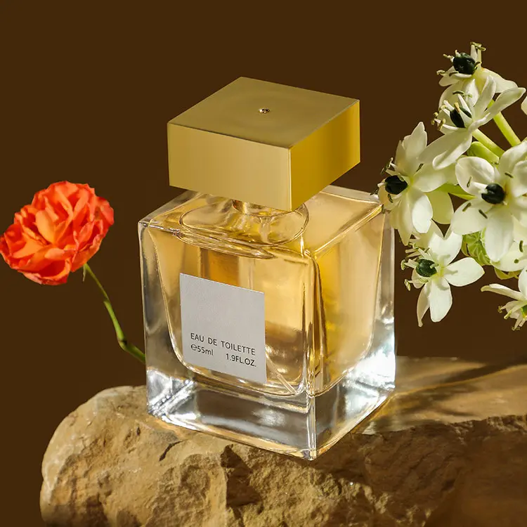 Garrafa de perfume de cristal quadrada natural de luxo, design de fábrica do oem, 30ml, 50ml, 100ml