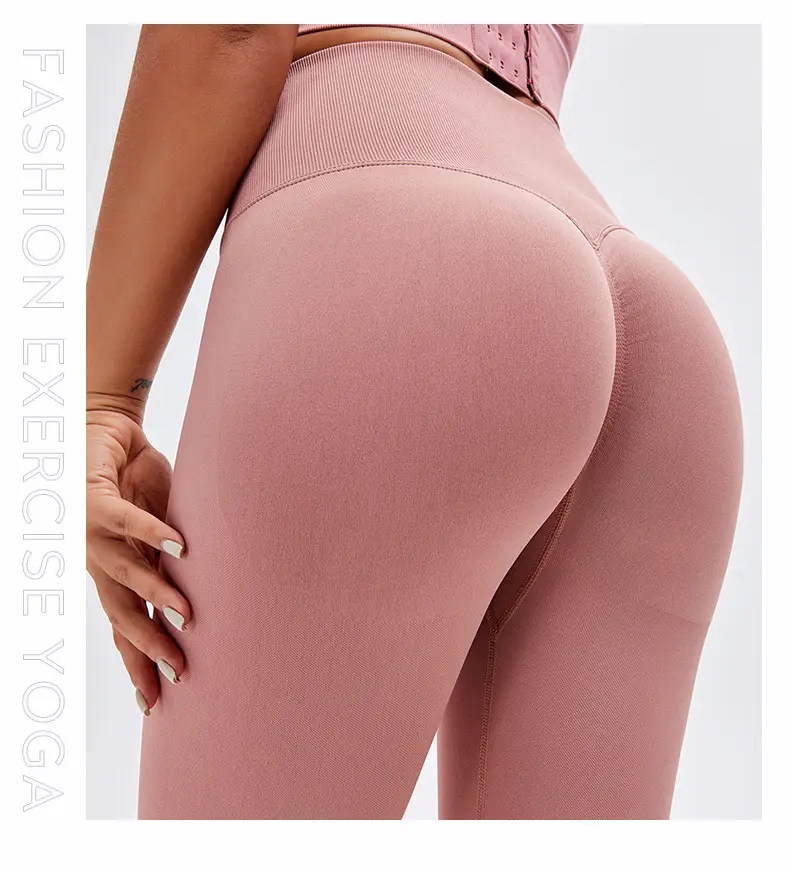 Vente en gros de nouveaux leggings de musculation de levage de hanche de couleur unie pêche de couleur unie sans couture d'été pantalons de yoga de sport taille haute