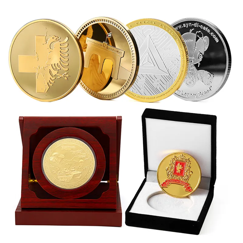 Fournitures de Collecte de Pièces Personnalisées Médailles Monedas Médaillon Personnalisé Or Argent Métal Souvenir Pièces de Défi avec Boîte en Bois