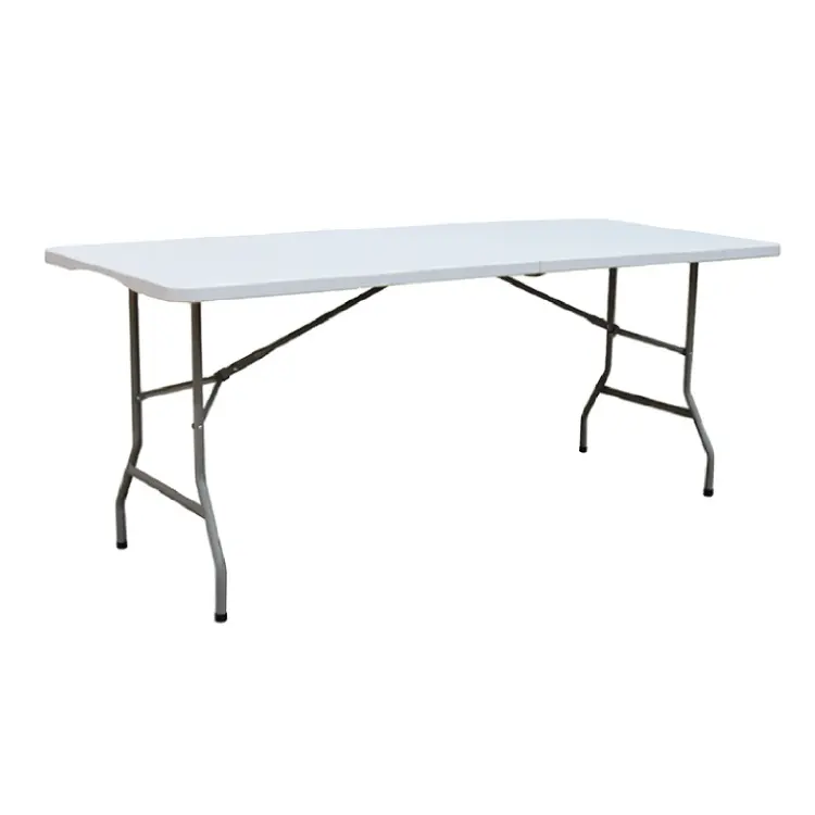 Wholesale portable outdoor plastic catering table 180cm rectangle white cheap folding table for wedding event