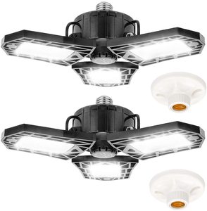 2 paket LED garaj ışığı, 60W ötesinde parlak garaj ışığı deforme garaj tavan ışıkları, 6500K vida LED Tri ışık - Product Image 1