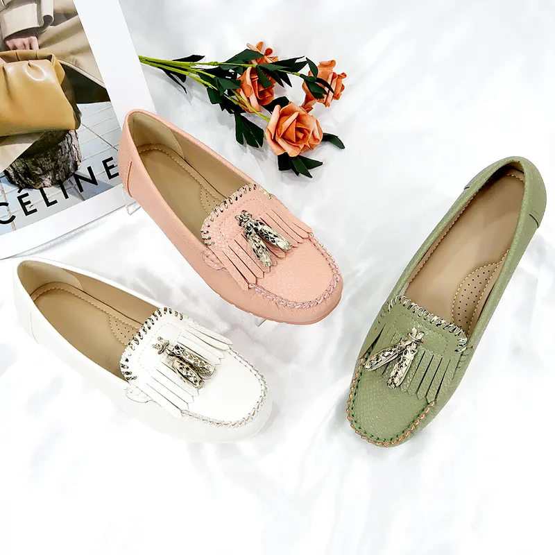 2021 fashion pink flat shoes women TPR sole slip on ladies flats moccasin