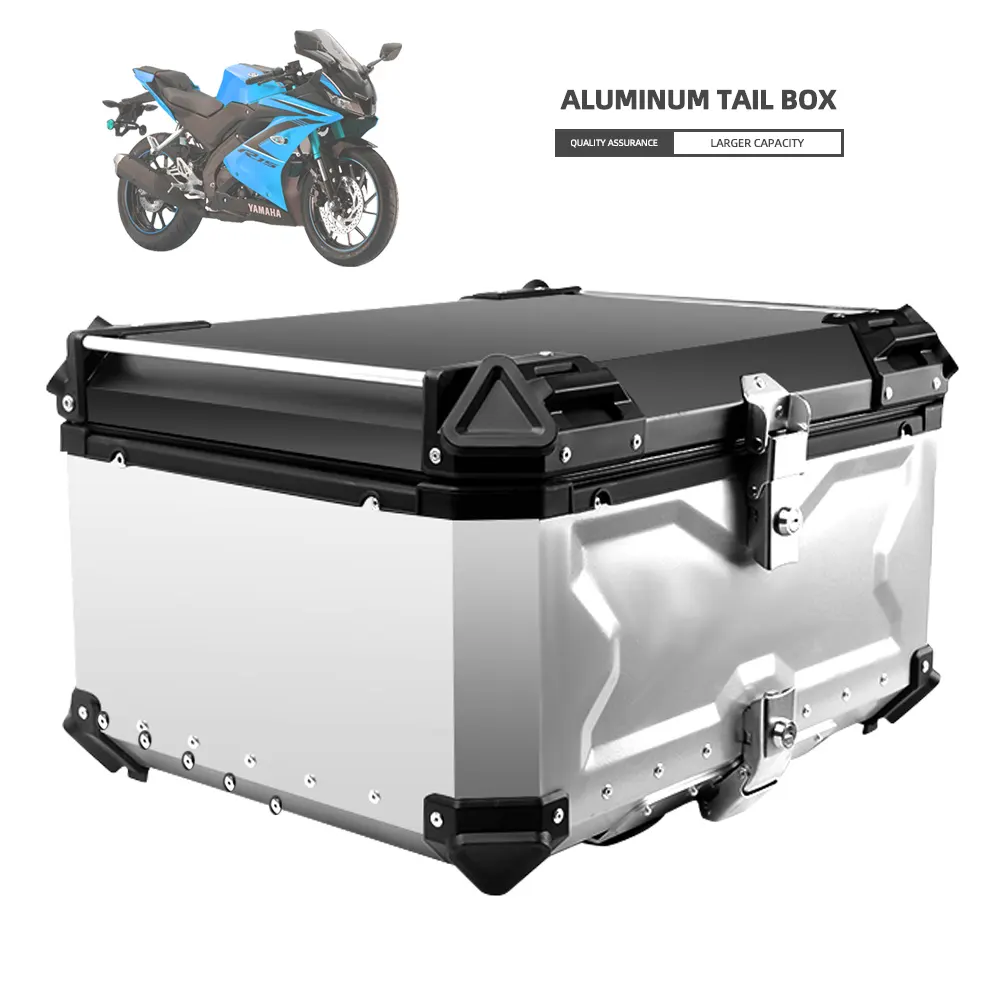 80l X 알루미늄 합금 오토바이 테일 박스 탑 케이스 스쿠터 수하물 배달 상자 블랙/실버 컬러