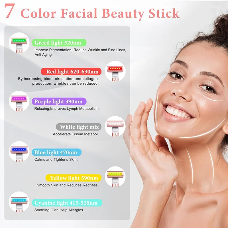 女性のための美容製品スキンケアデバイス7色ライトセラピー目と顔マッサージペンレッドライトセラピーワンド