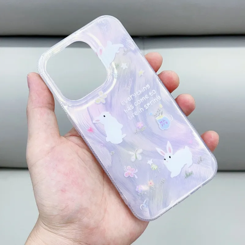 INS gradiente holograma kawaii dibujos animados fibra de vidrio UV impresora plástico único para colgar alrededor de fundas de teléfonos móviles