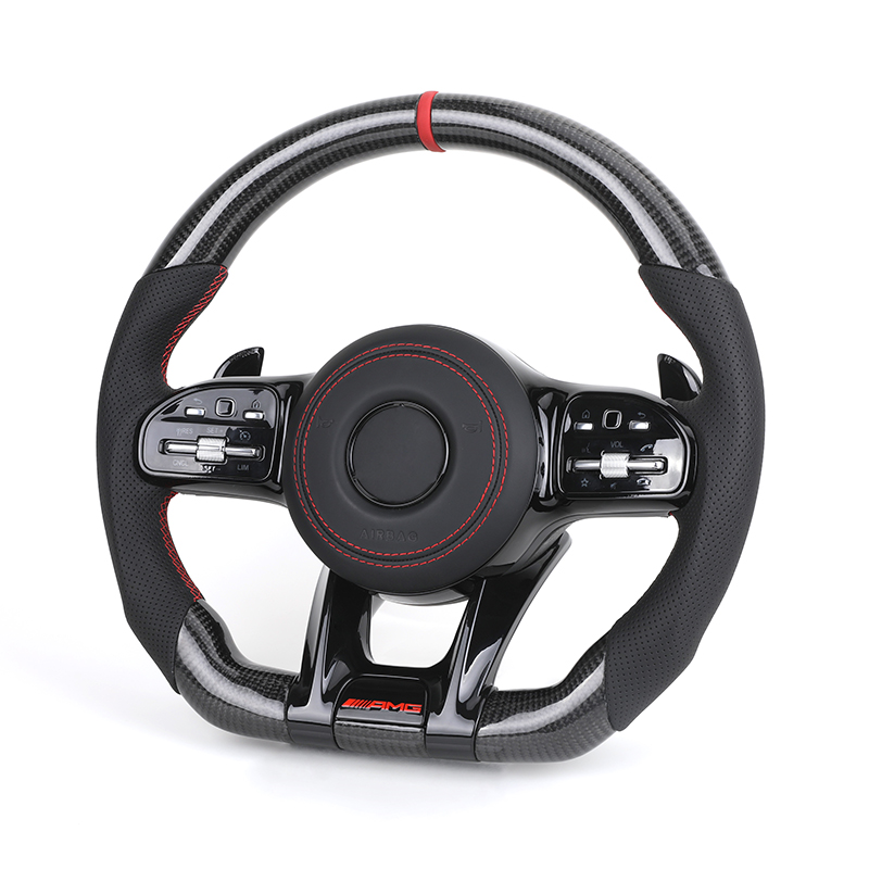 Cuir semi-perforé + Fibre de carbone + Bande rouge