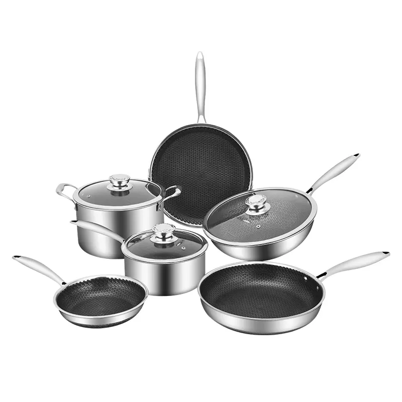 304/316 Tri-ply aço inoxidável Non Stick conjunto panelas frigideira Wok molho panela caçarola