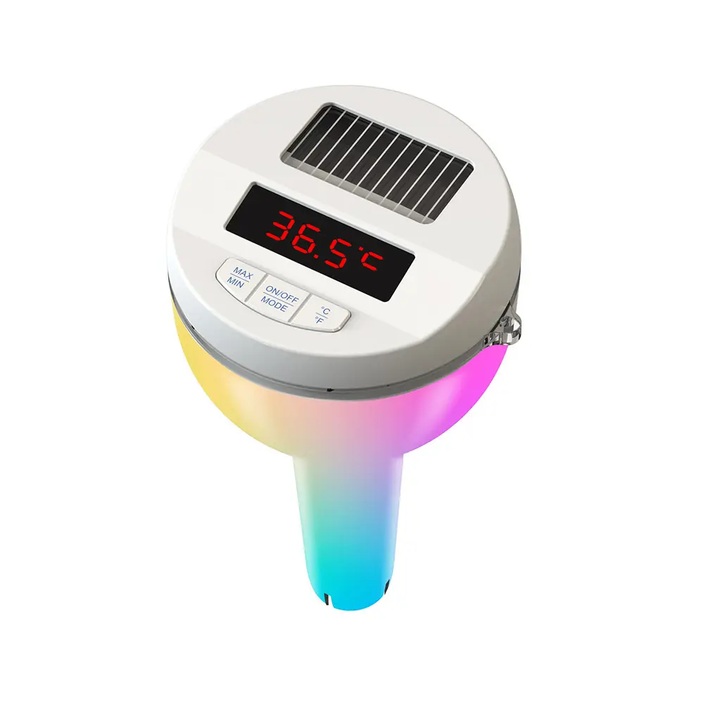 ร้อนขายพลังงานแสงอาทิตย์ลอยเครื่องวัดอุณหภูมิสระว่ายน้ำดิจิตอลที่มี RGB แสดงแสงและจอแสดงผล LCD