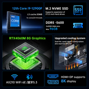 Mini oyun Pc 12TH GEN RTX4060M 8G ayrık grafik Mini Pc çift Ddr5 M.2 Nvme Mini bilgisayar Barebone 8K HTPC WiFi6e BT5.3 - Product Image 2