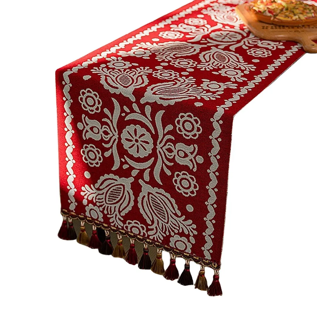 Camino de mesa bohemio, diseño retro, camino de mesa de granja moderno con borlas, camino de mesa de comedor de tela tejida gruesa