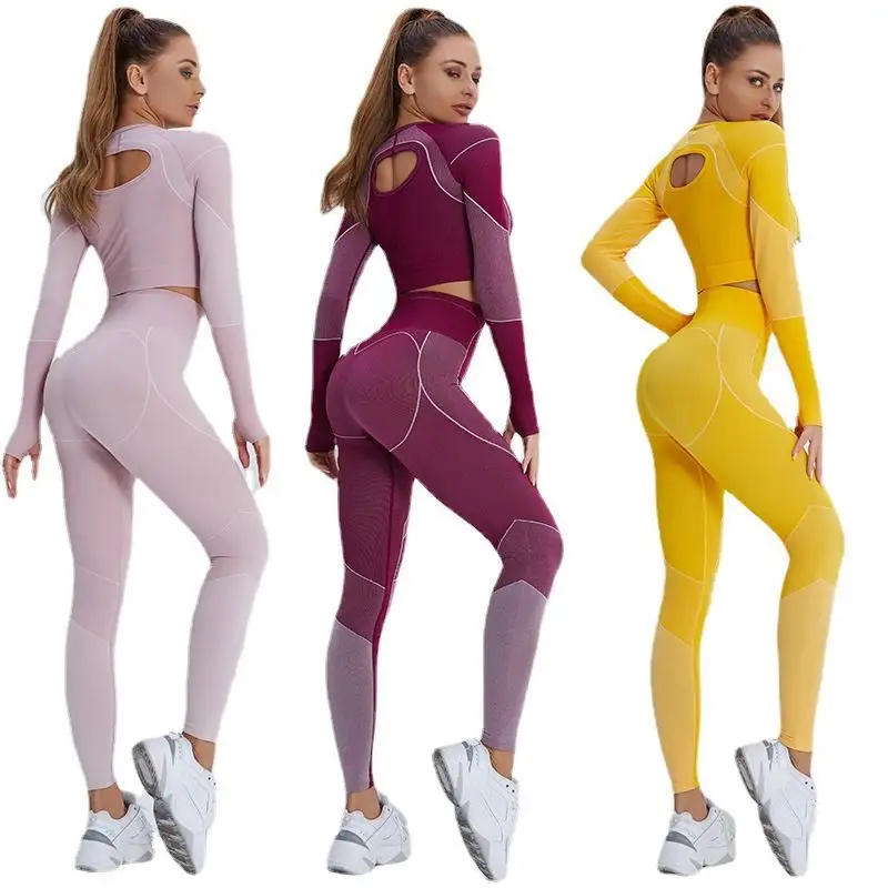 Traje deportivo y de fitness, cordón umbilical, manga larga, cadera, cintura alta, pantalones de yoga, mallas, 2023