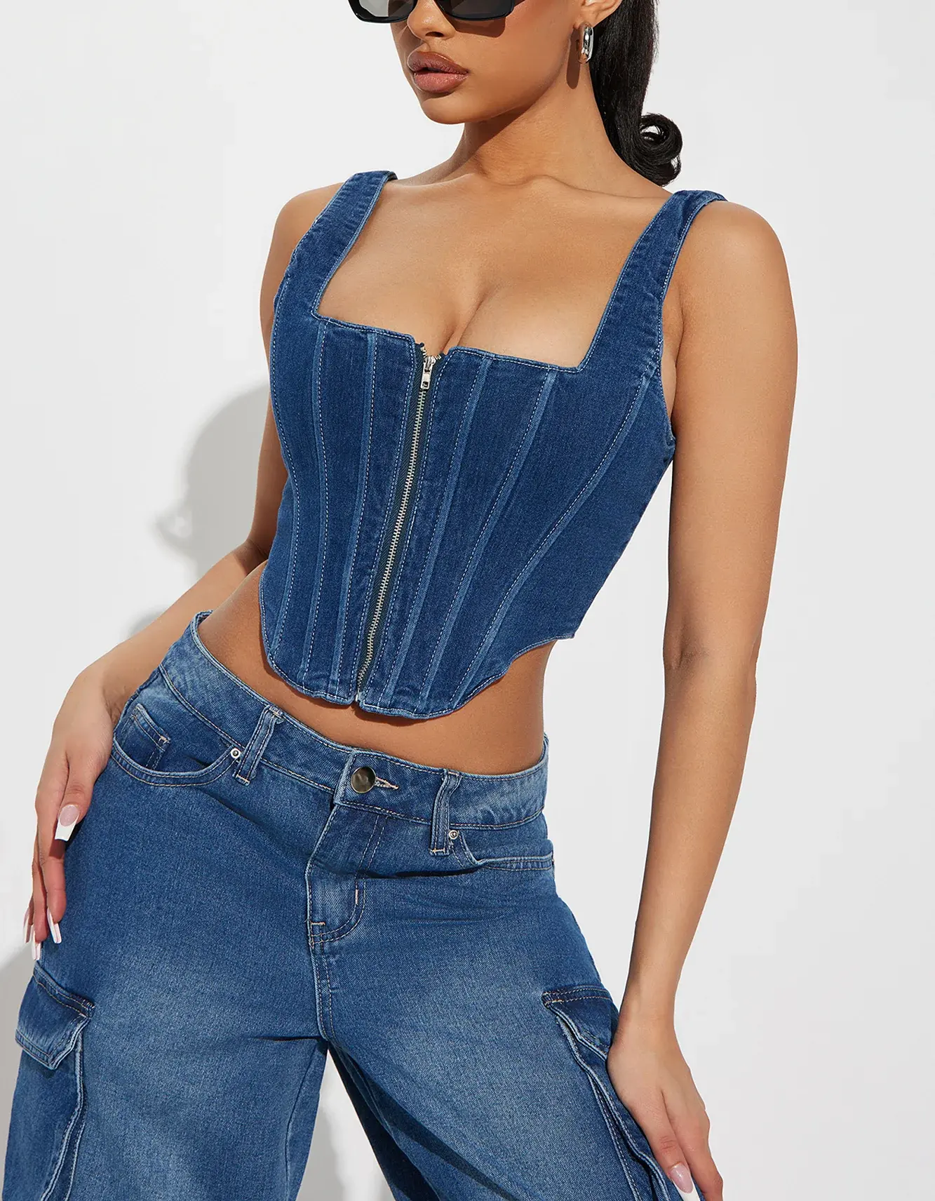 2023 Senhoras Personalizadas Verão Lavagem Média Mulheres Denim Bustier Espartilho Tops