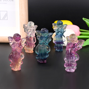 Toptan doğal gökkuşağı florit melek heykeli kristal dekorasyon için şifa taşı oyma melek - Product Image 4
