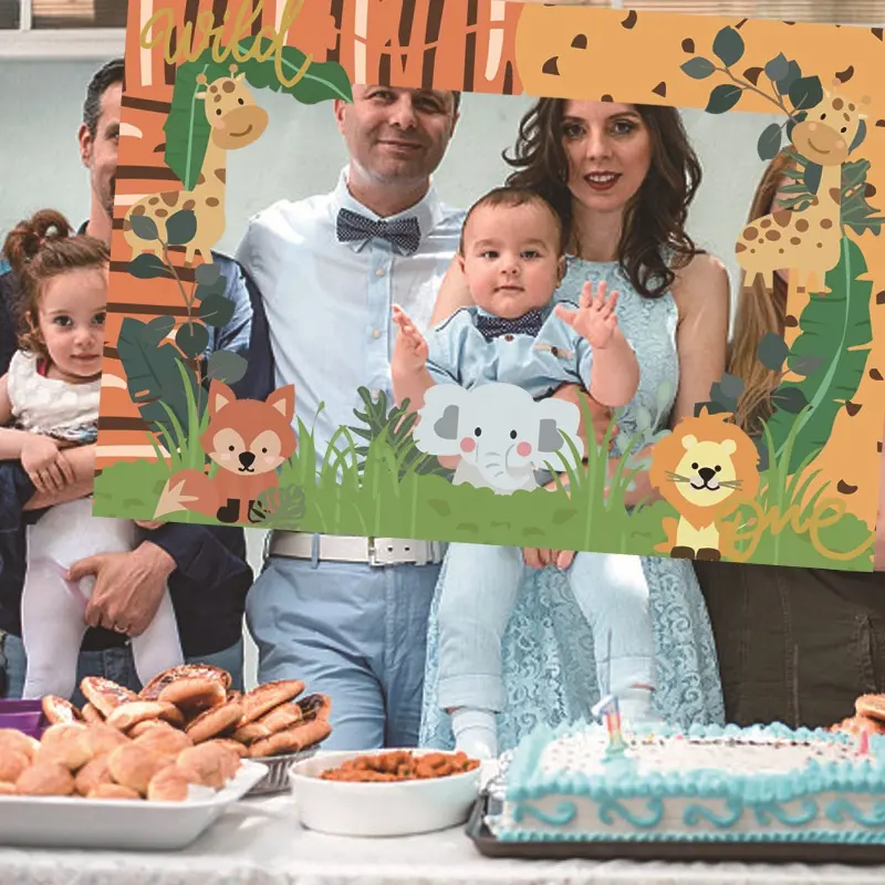 Baby Shower Selfie Photo Booth Grote Fotolijst Rekwisieten Nieuwe Aankomst Leuke Safari Jungle Verjaardagsfeestje Papier Fotolijst Booth Prop