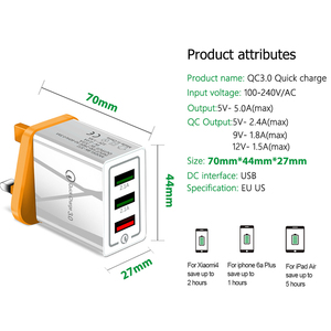 USB充電器3ポートクイックチャージ3.0EU iPhone用高速壁充電器 - Product Image 2