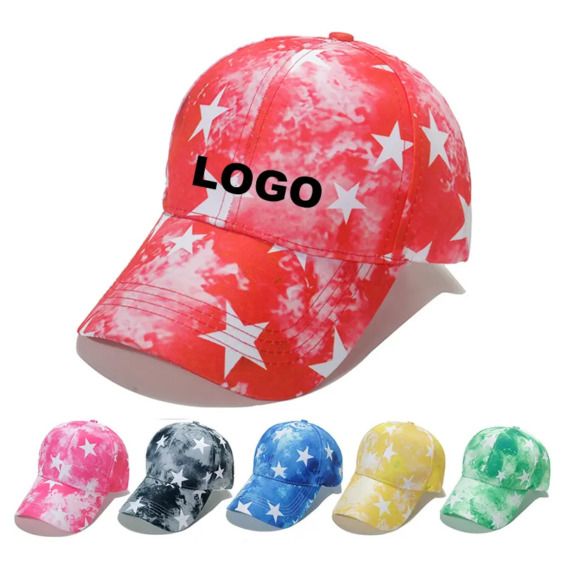 OEM Cotton Tie Dye star print Adjustable Baseball Caps colorful wide brimmed baseball cap