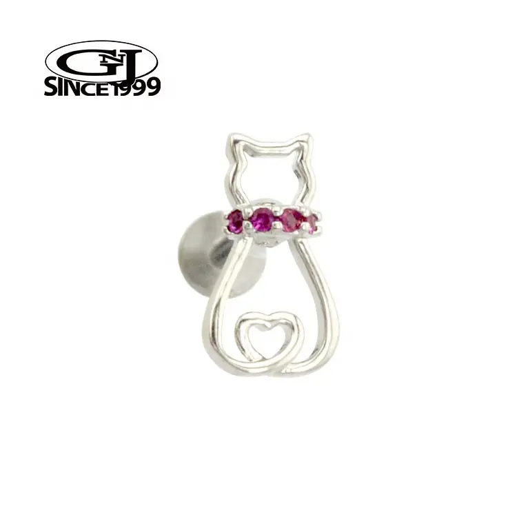 Labret Cute Dainty Cat Outline 316L acciaio chirurgico GNJ MANUFACTURING Body Jewelry Piercing alla cartilagine del labbro