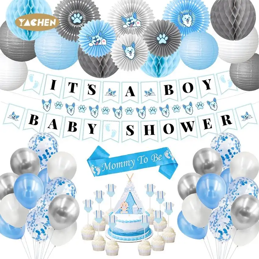 Yachen Baby Shower Gender Onthullen Decoraties Blauwroze Latex Confetti Ballonnen Cake Topper Baby Gender Onthult Feestartikelen