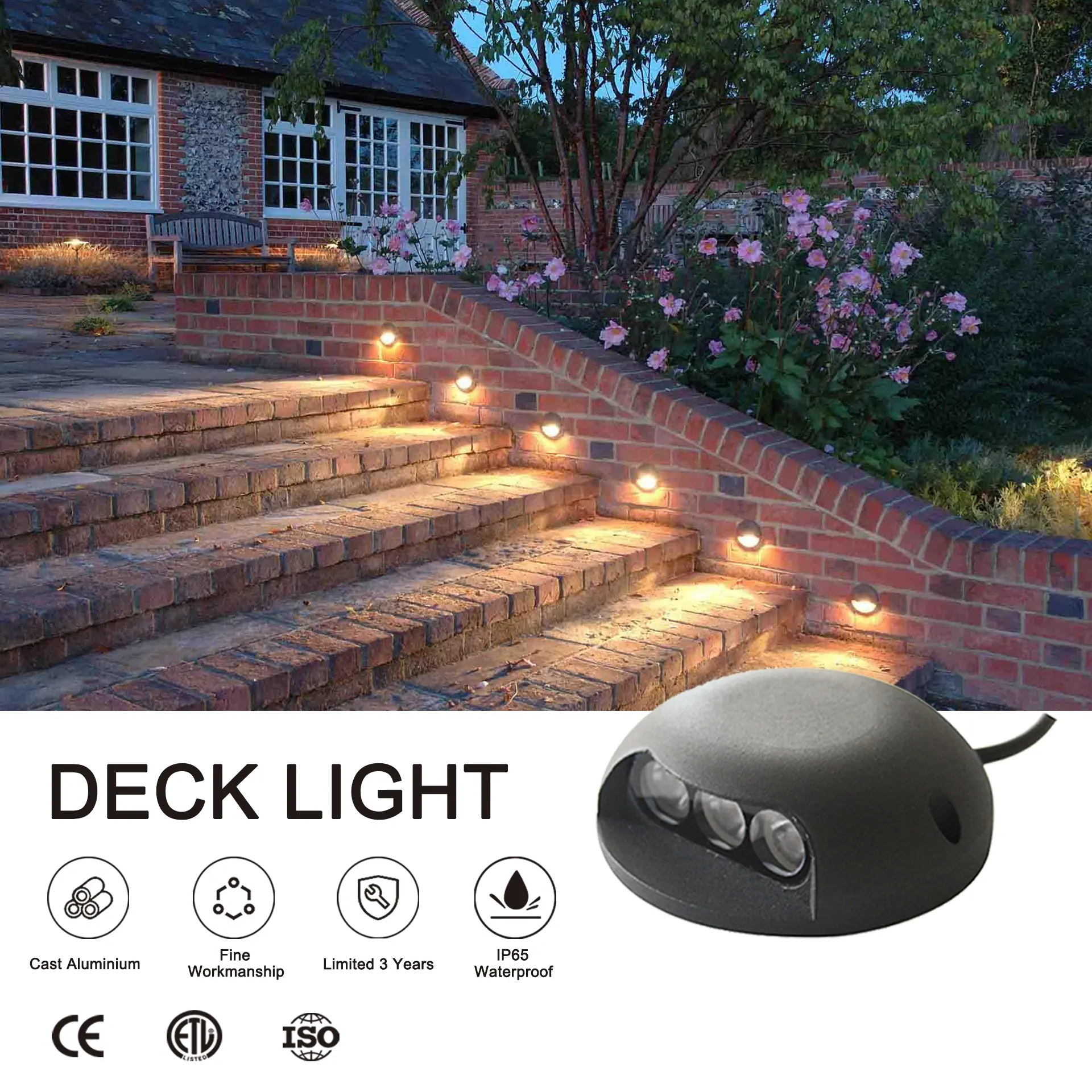 RDL-6305-ABK Schwarzes Aluminium G4 Niederspannung 200LM 2700K 3000K Garten licht führte Deck licht