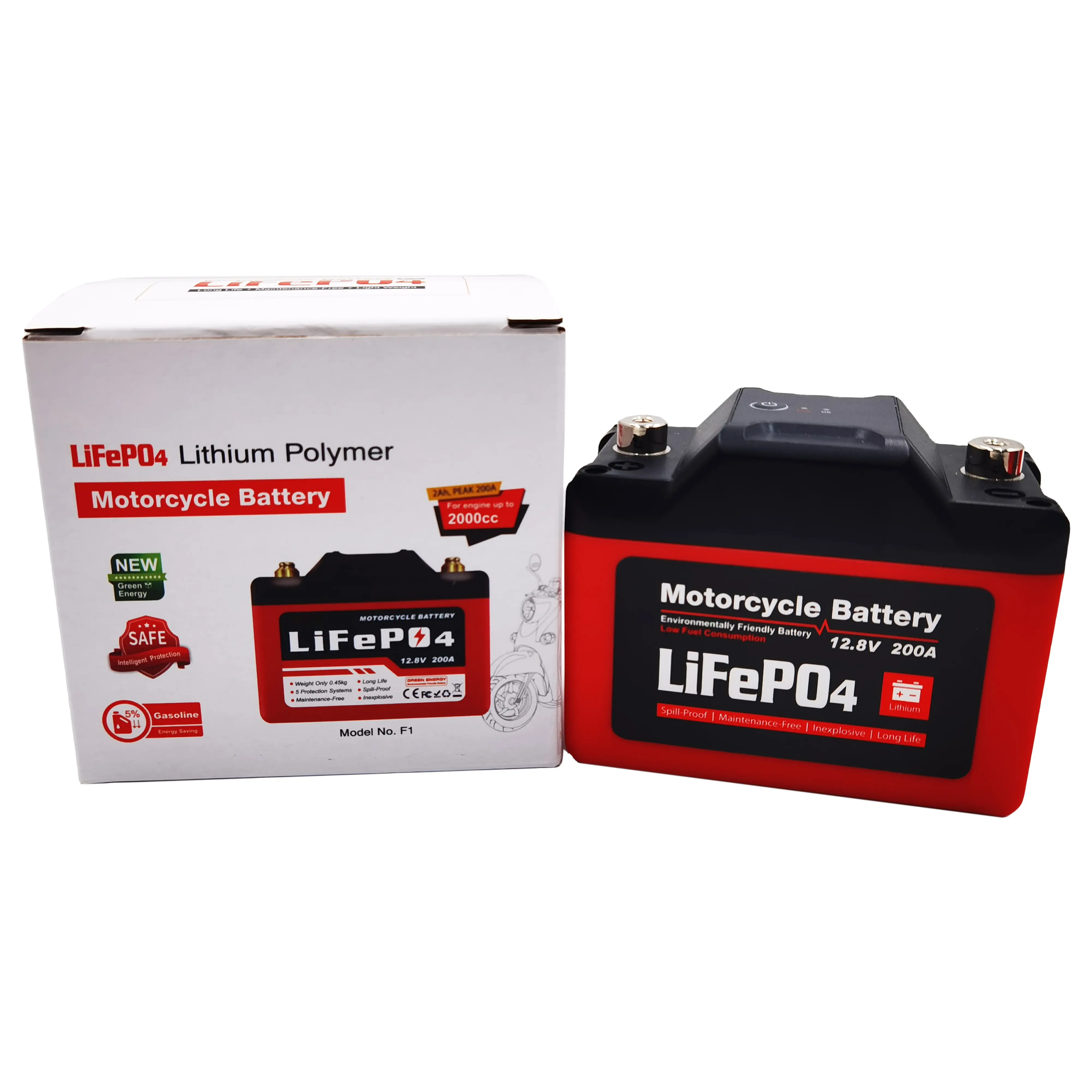 Batterie lithium LiFePO4 12V, 2/3/8ah pour démarrage de moto